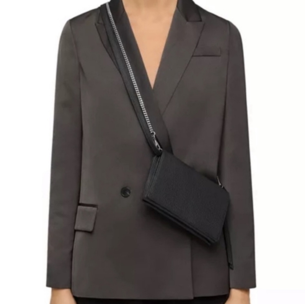 All Saints Fetch Leather Chain Crossbody Wallet/Bag Black